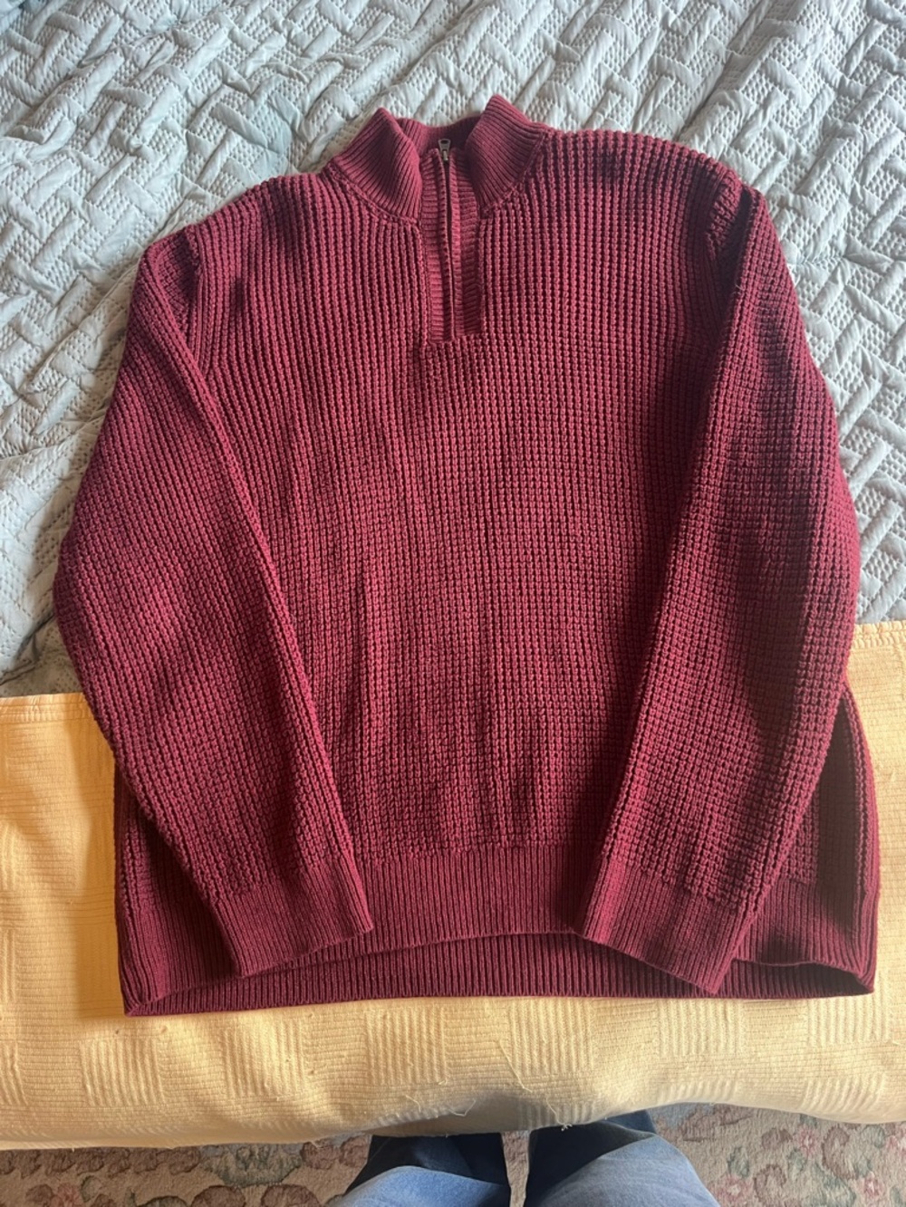 LL Bean Men’s XXL Organic Cotton Quarter Zip Sweater | Waffle Knit Pullover